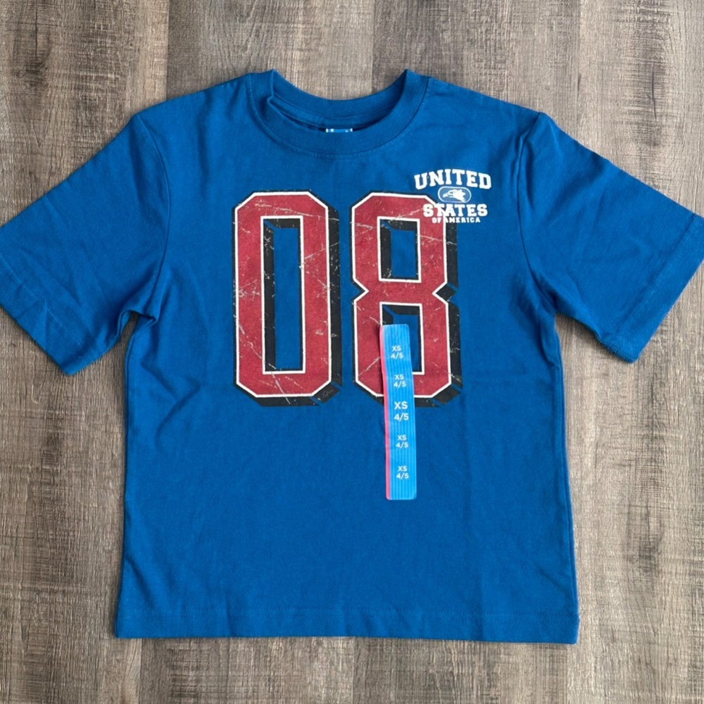 💞 New Blue Kids Size 4 / 5 American USA 08 Graphic Tee